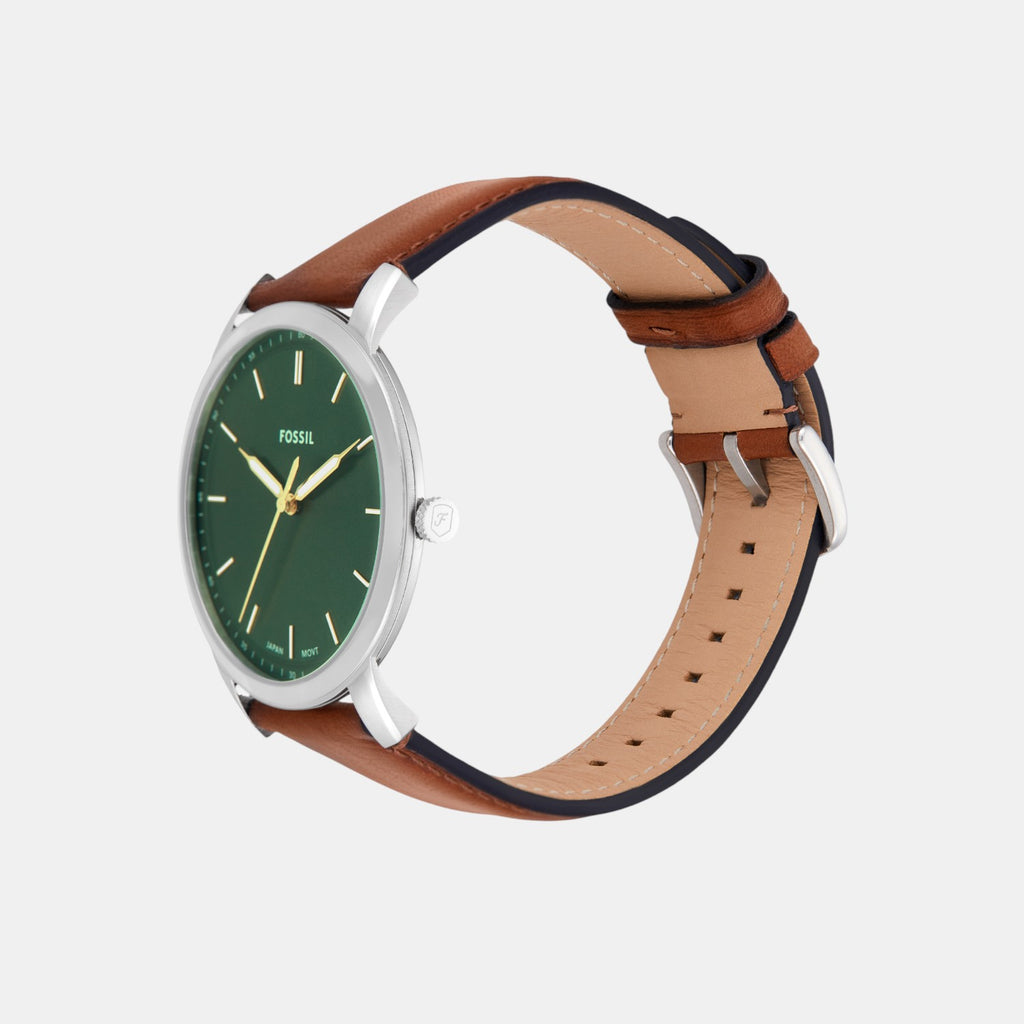 Minimalist Men Quartz Green Dial Analog Leather Watch FS6094