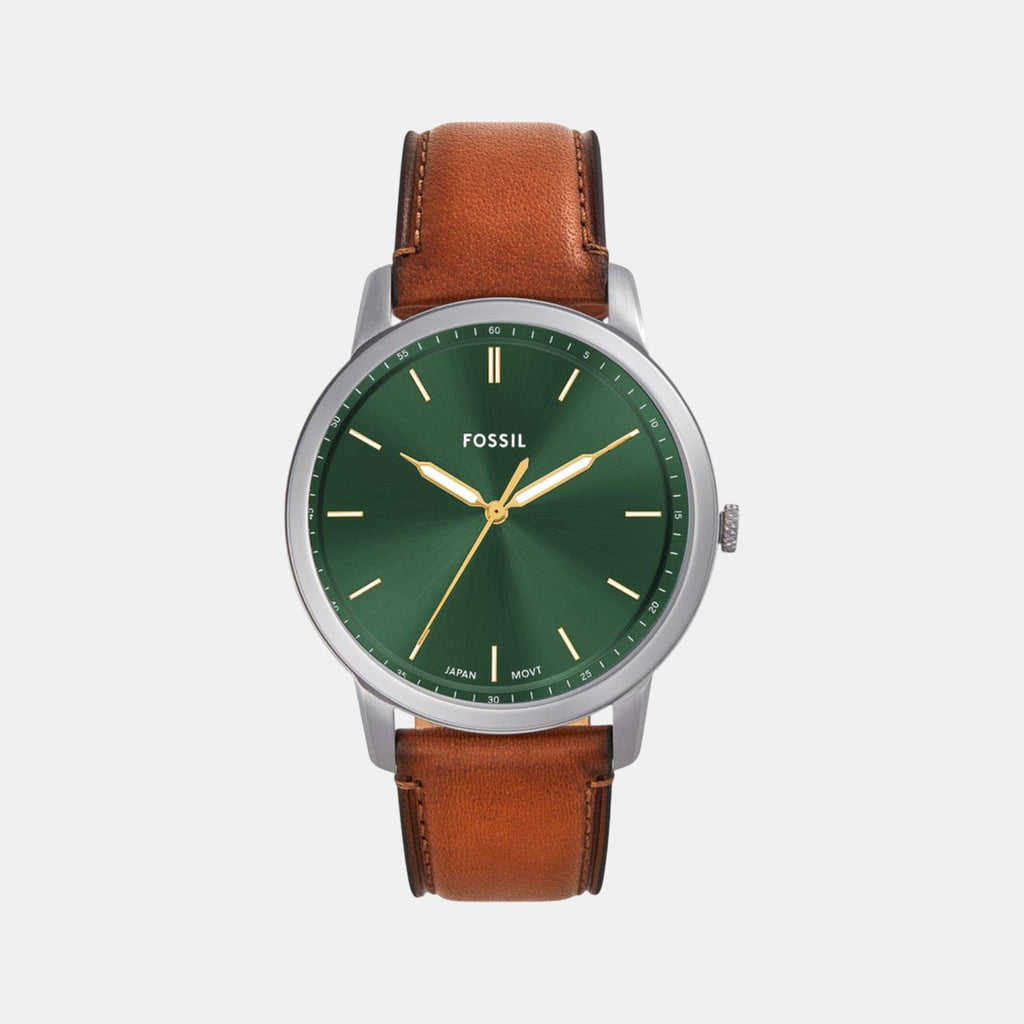 Minimalist Men Quartz Green Dial Analog Leather Watch FS6094