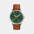Minimalist Men Quartz Green Dial Analog Leather Watch FS6094