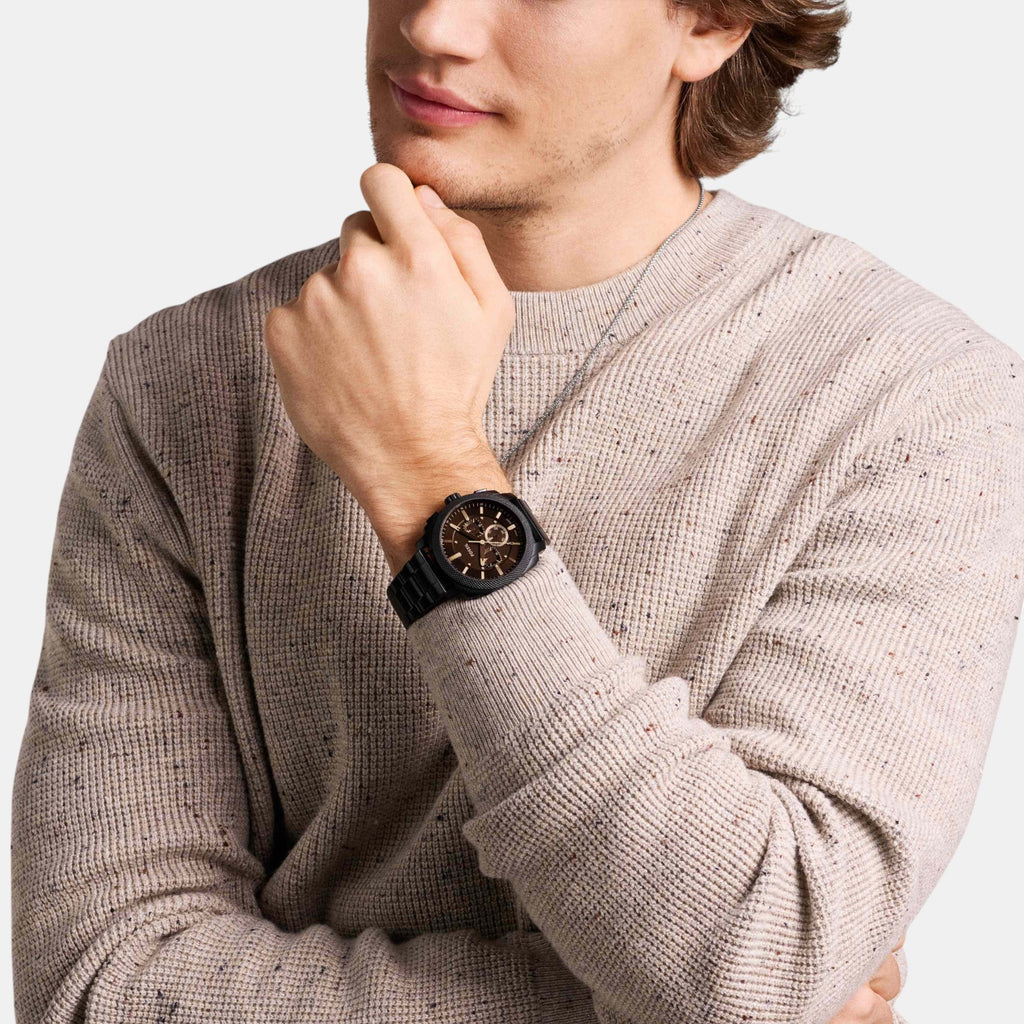 Machine Men Quartz Black Dial Chronograph Stainless Steel Watch FS6097