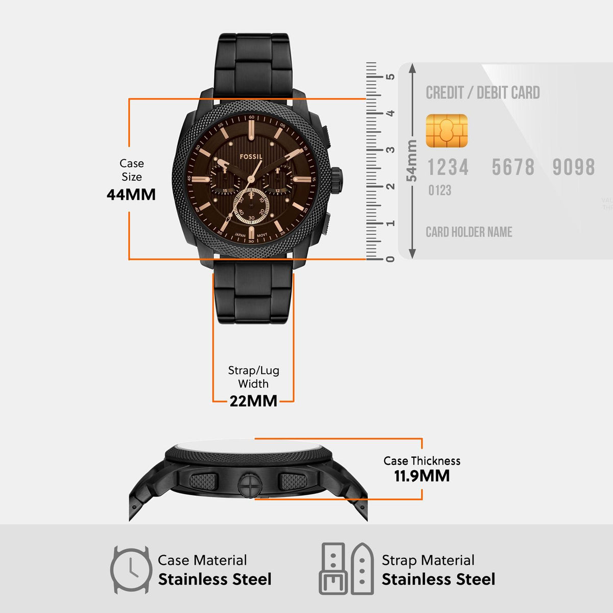 Machine Men Quartz Brown Dial Chronograph Stainless Steel Watch FS6097