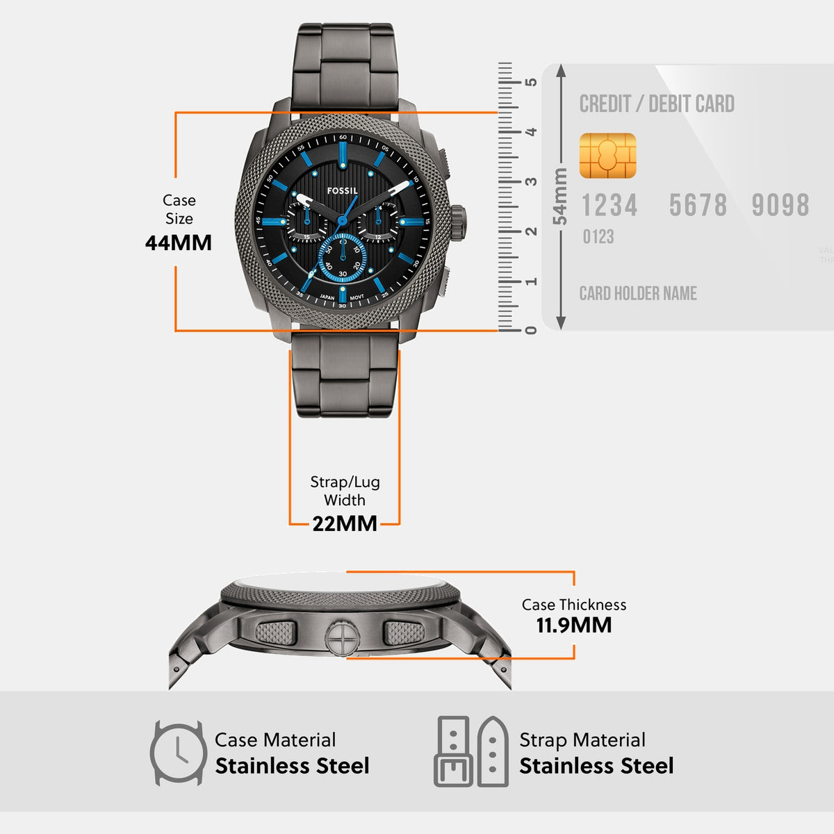 Machine Men Quartz Black Dial Chronograph Stainless Steel Watch FS6098