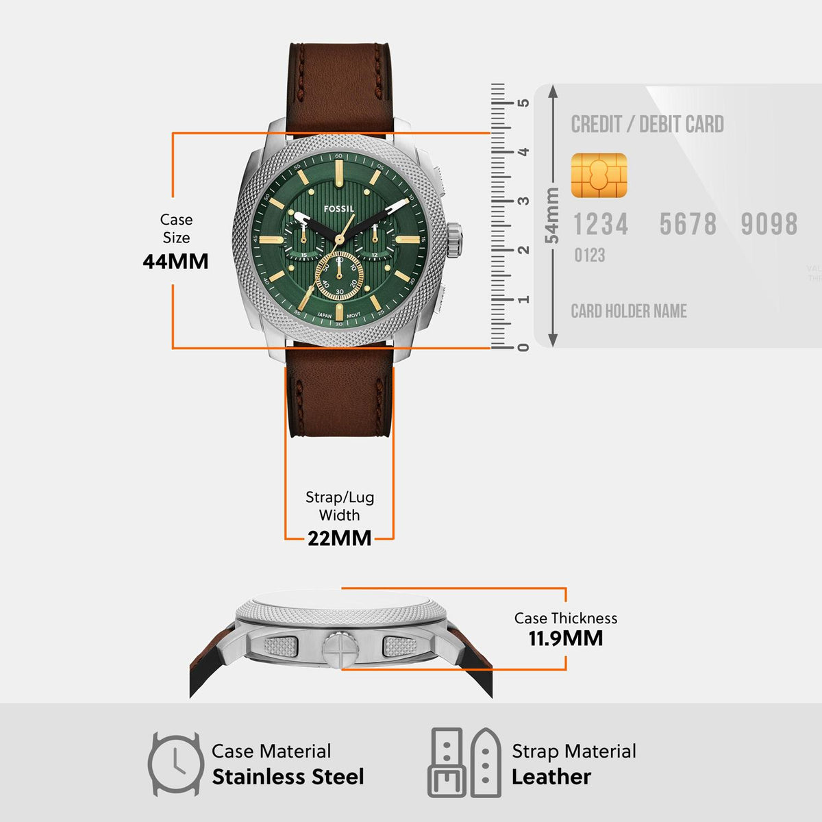 Machine Men Quartz Green Dial Chronograph Leather Watch FS6100