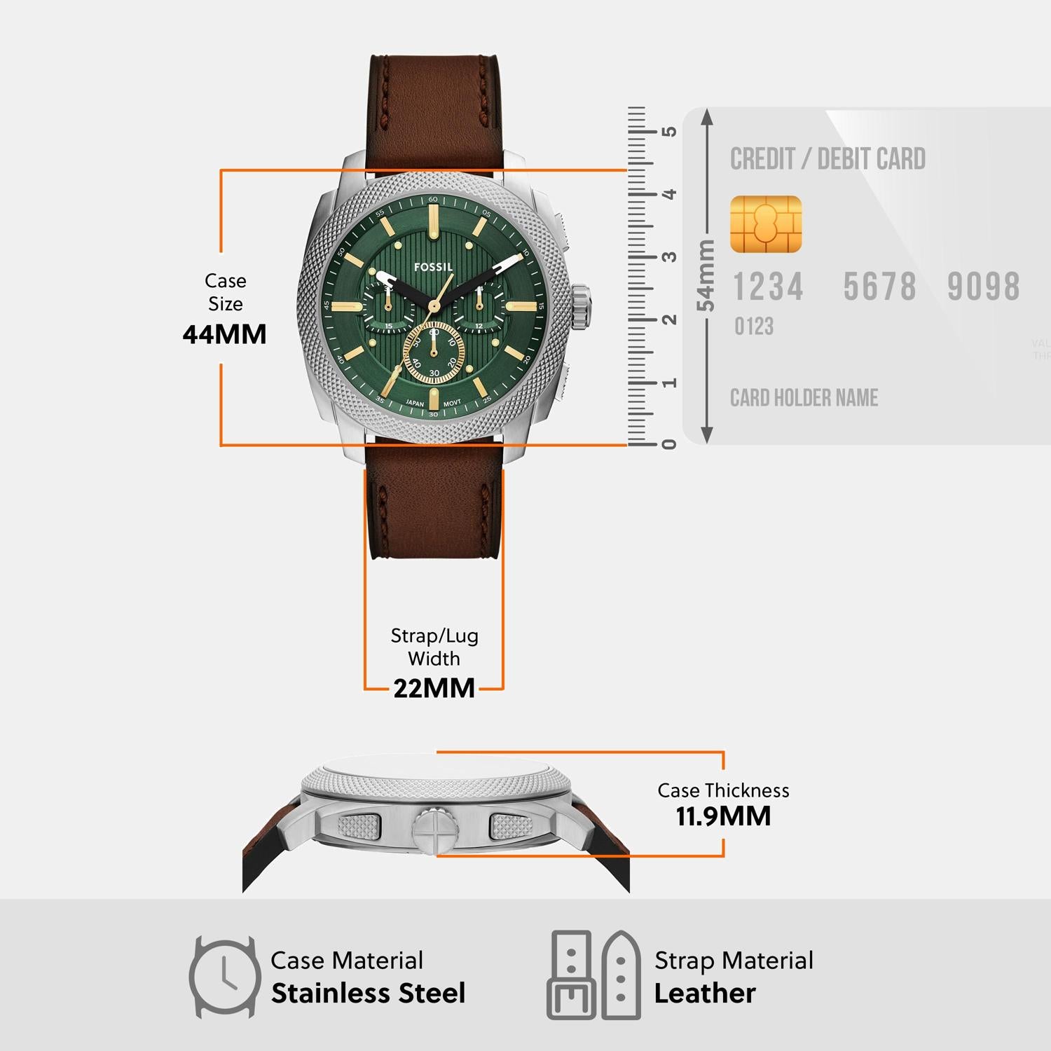 Machine Men Quartz Green Dial Chronograph Leather Watch FS6100