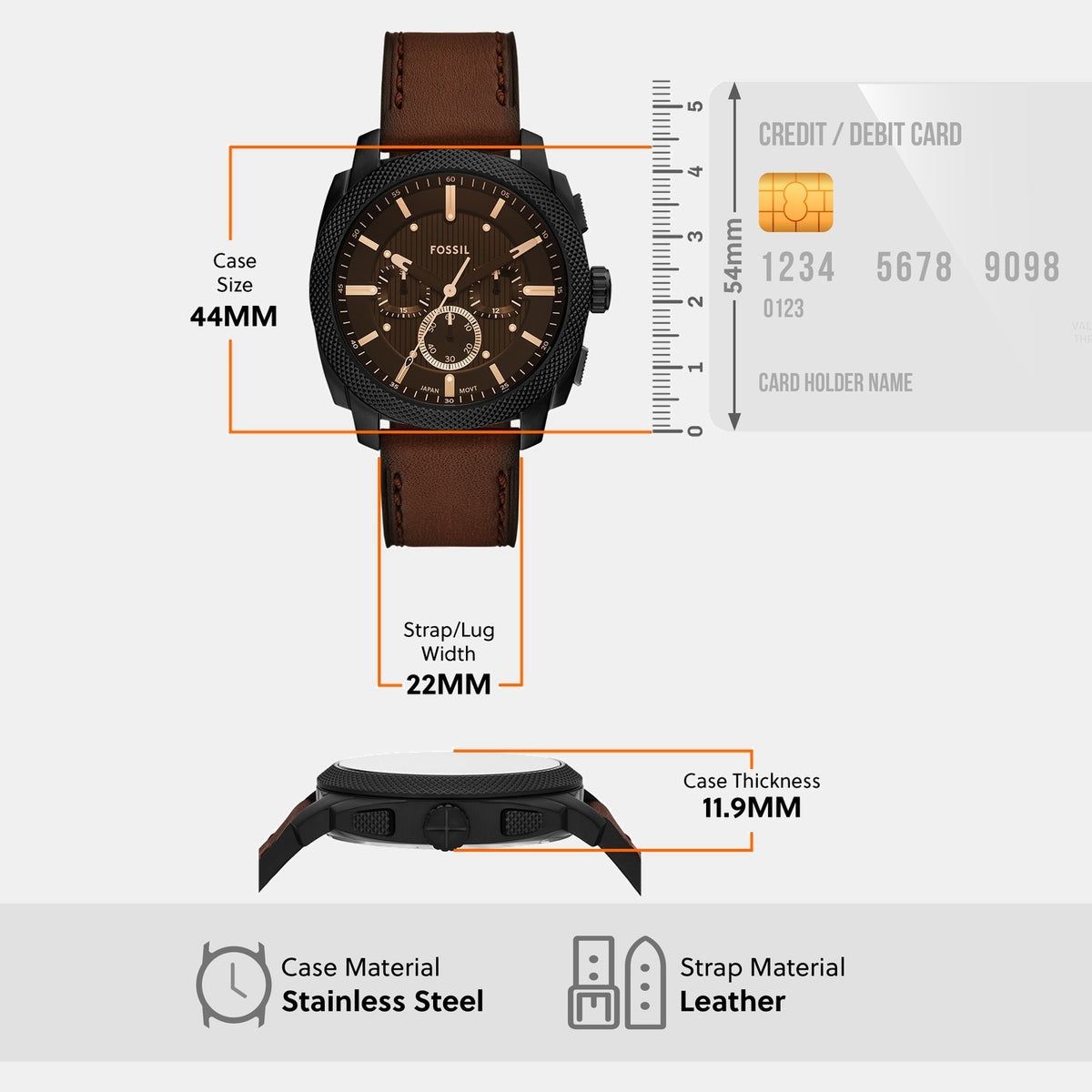 Machine Men Quartz Black Dial Chronograph Leather Watch FS6102SET