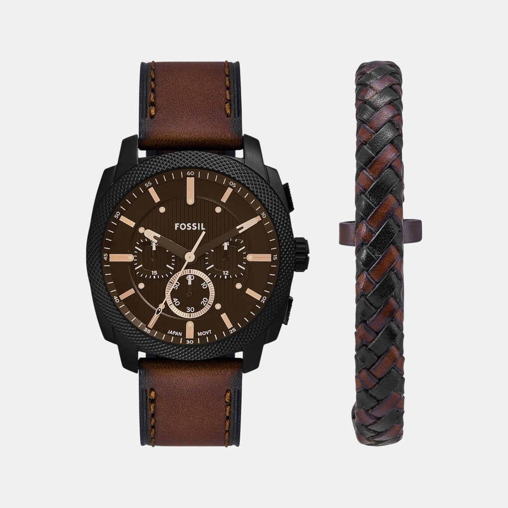 Machine Men Quartz Black Dial Chronograph Leather Watch FS6102SET