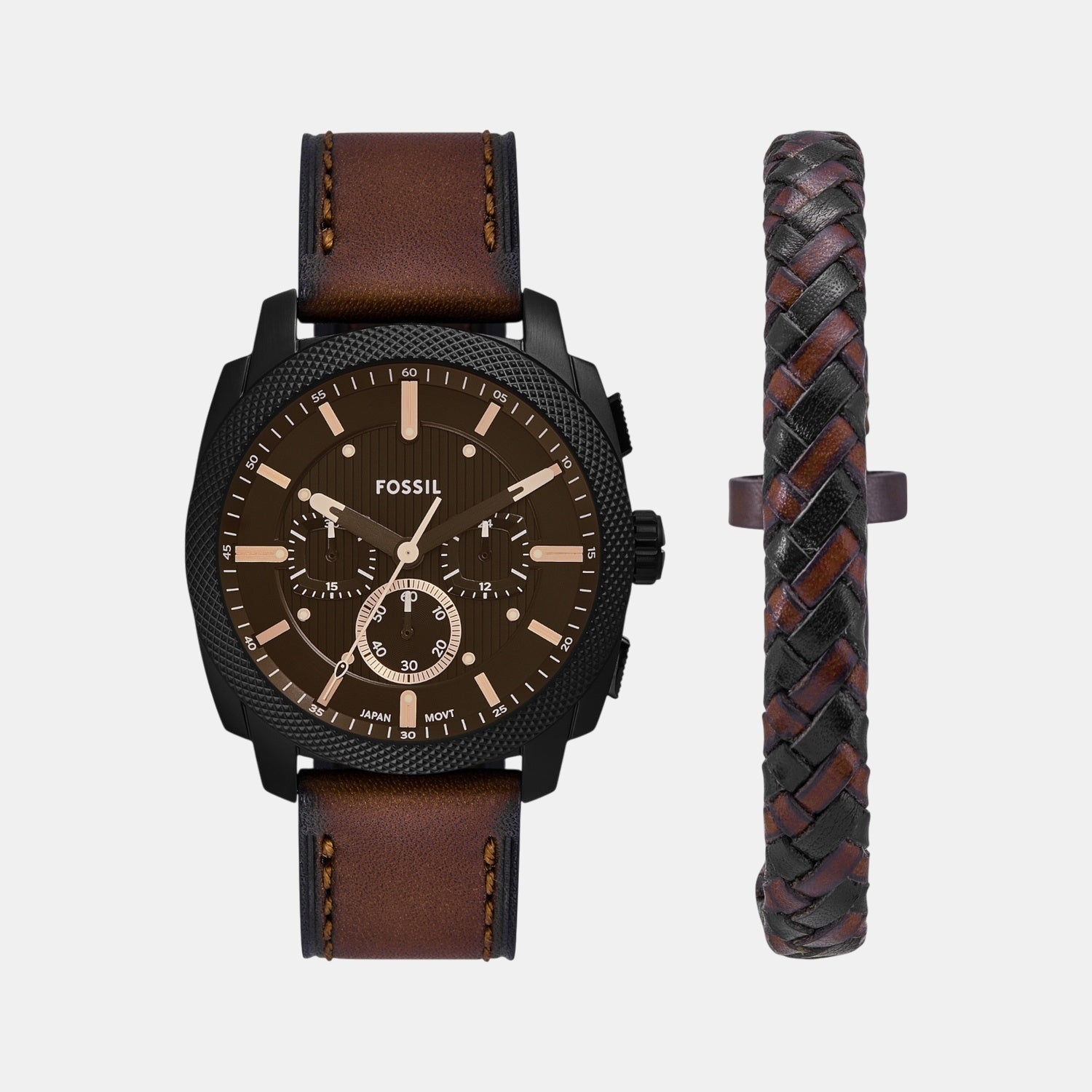 Machine Men Quartz Black Dial Chronograph Leather Watch FS6102SET