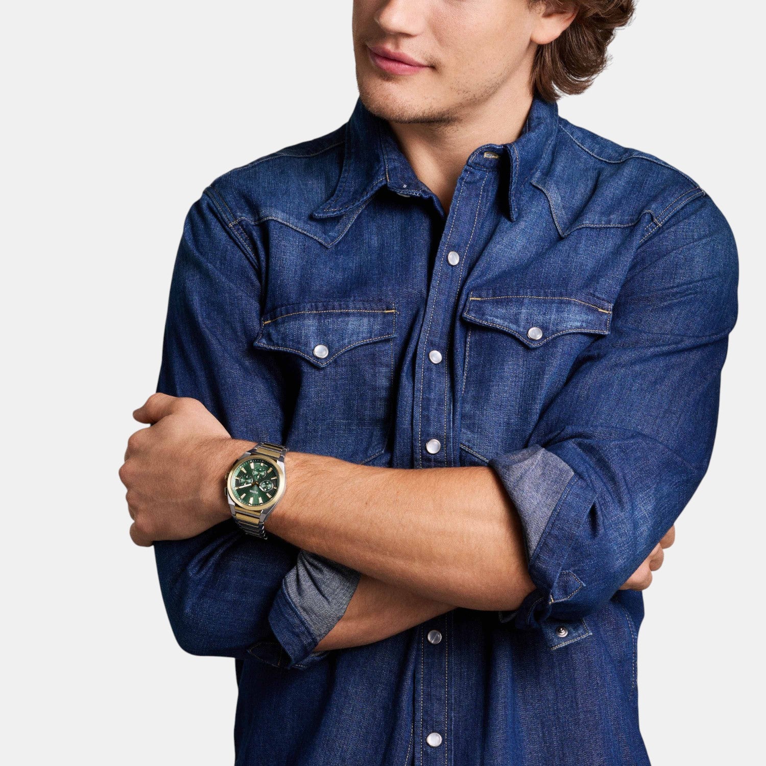 Everett Men Quartz Green Dial Chronograph Stainless Steel Watch FS6106