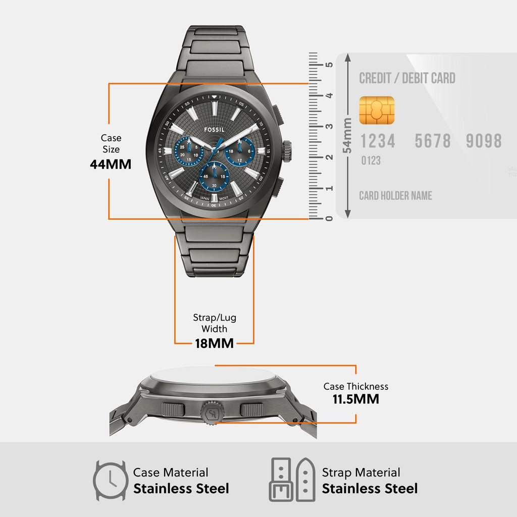 Everett Men Quartz Grey Dial Chronograph Stainless Steel Watch FS6107