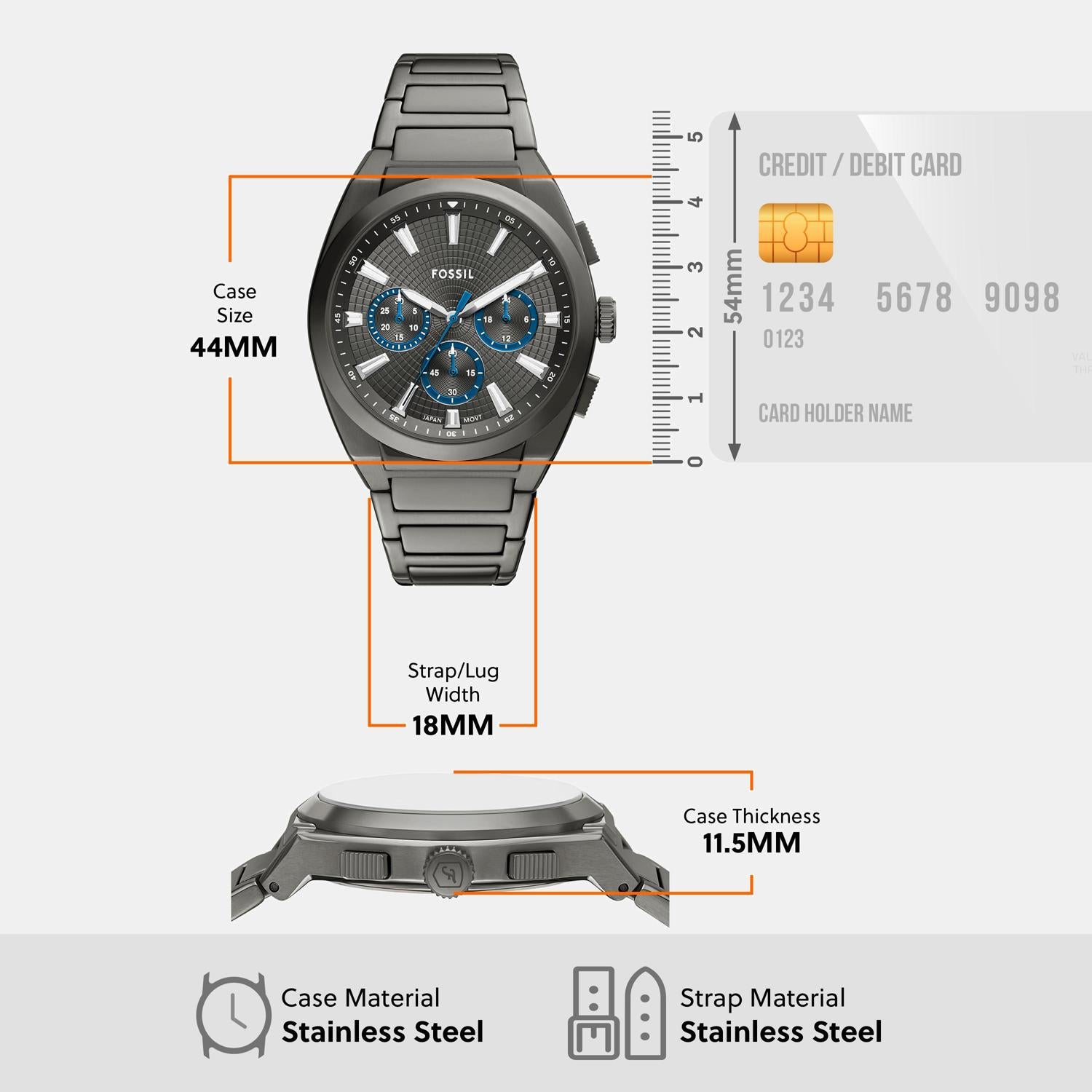 Everett Men Quartz Grey Dial Chronograph Stainless Steel Watch FS6107