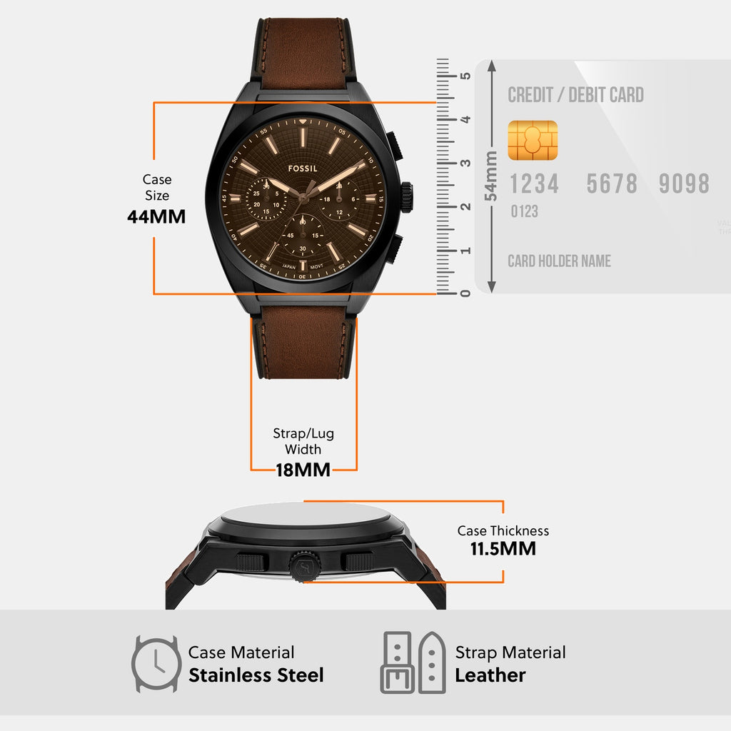 Everett Men Quartz Black Dial Chronograph Leather Watch FS6108