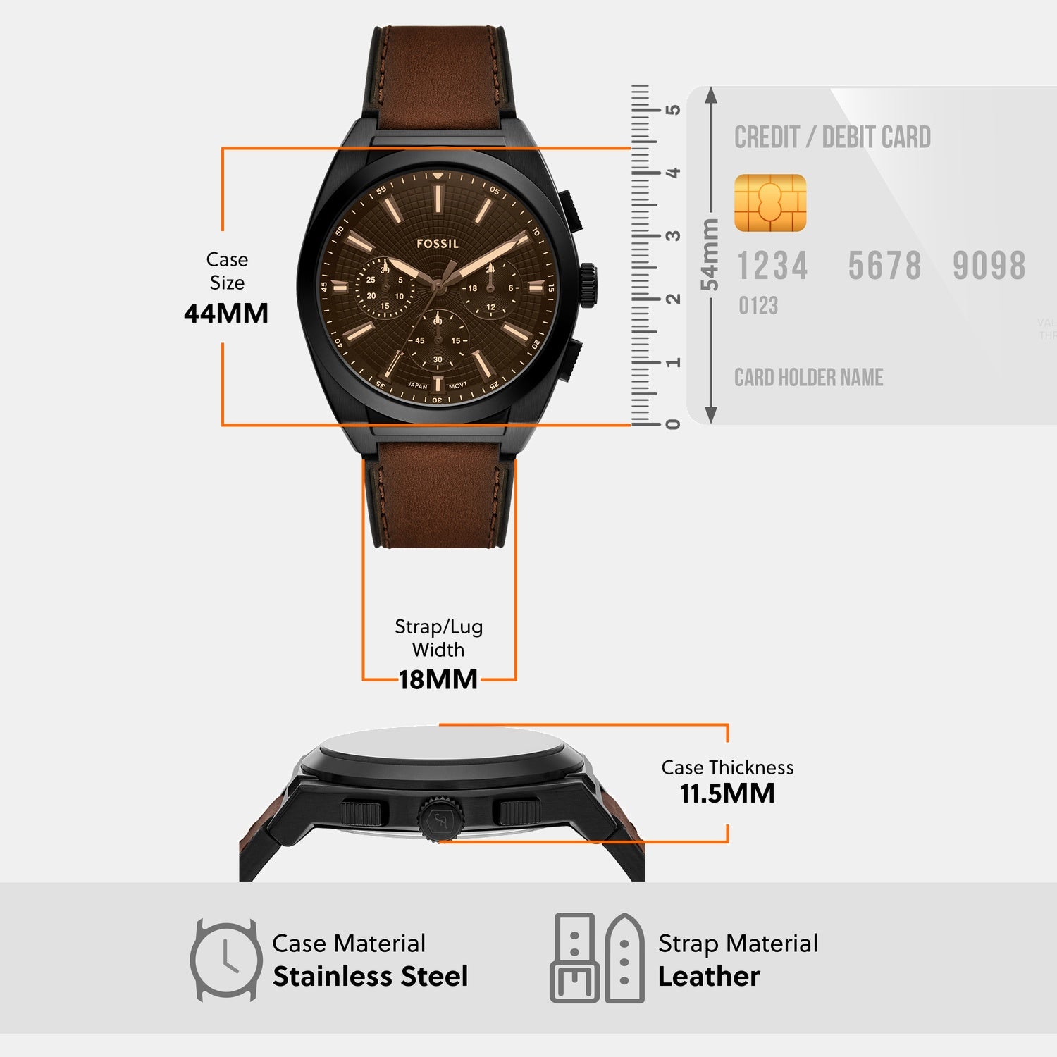 Everett Men Quartz Black Dial Chronograph Leather Watch FS6108