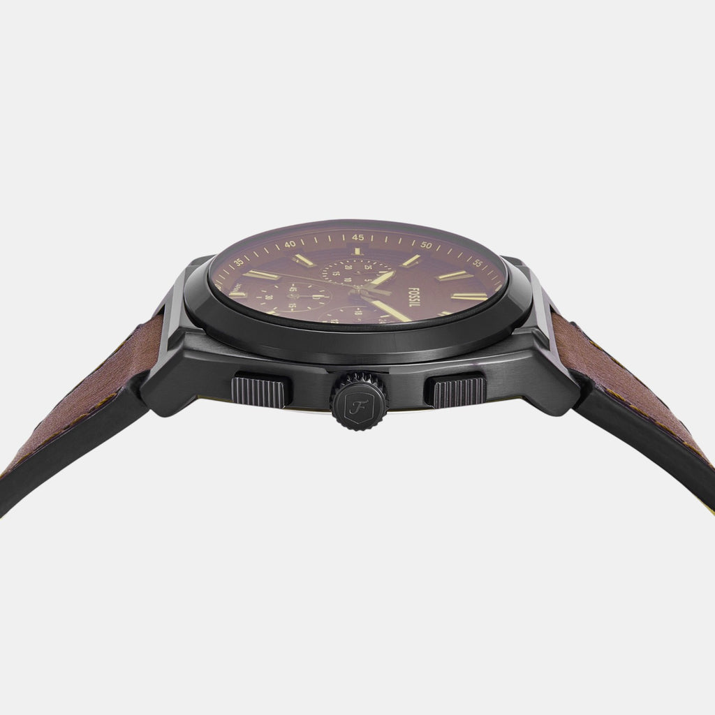 Everett Men Quartz Black Dial Chronograph Leather Watch FS6108