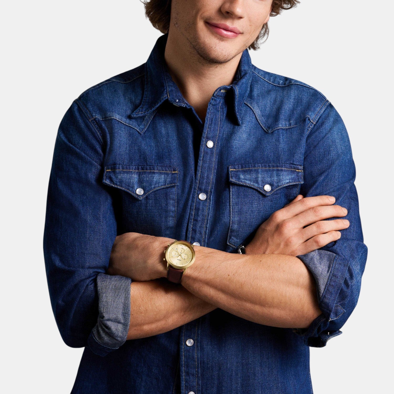 Neutra Men Quartz Gold Dial Chronograph Leather Watch FS6113