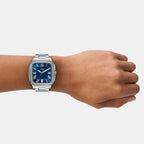 Men Quartz Blue Dial Analog Stainless Steel Watch FS6121