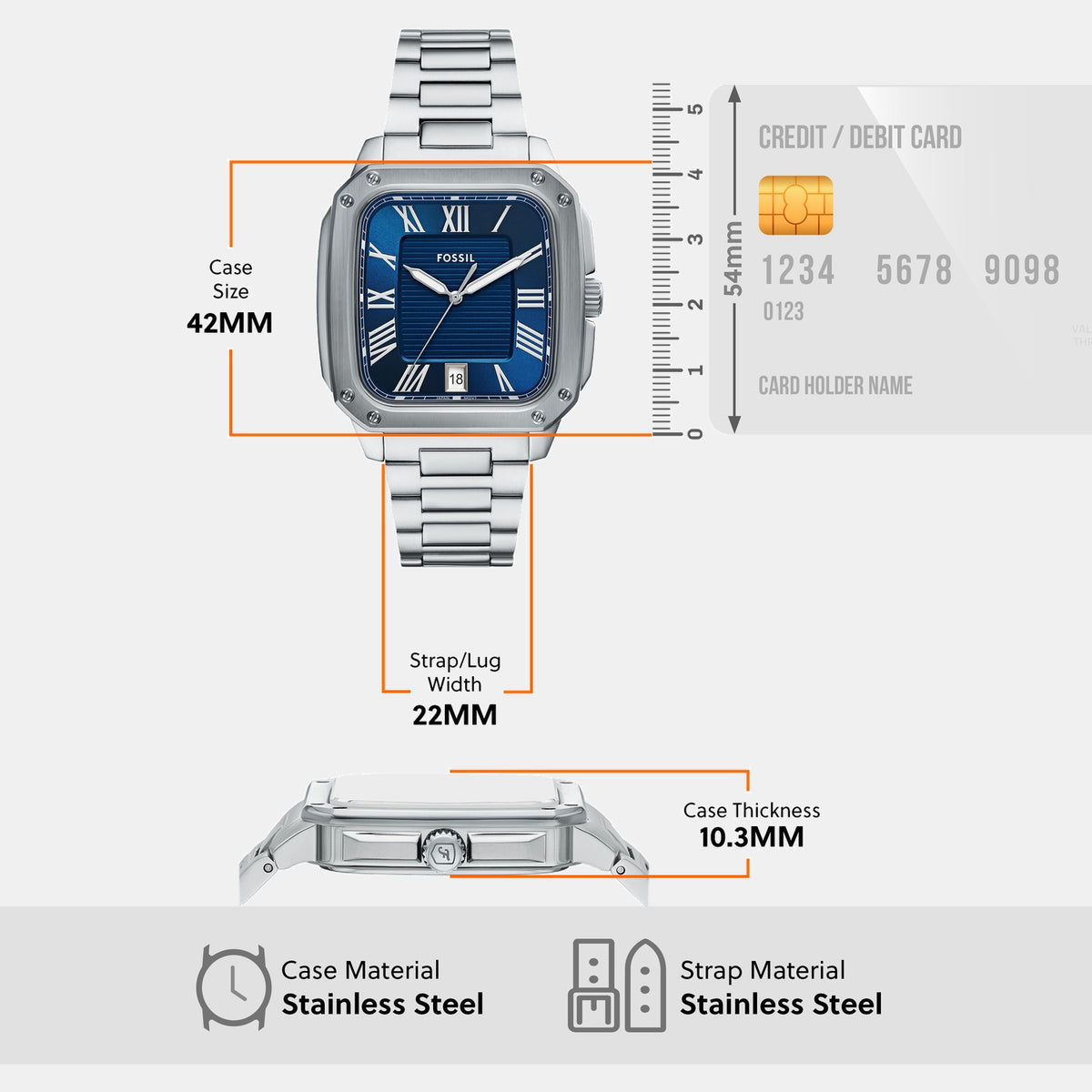 Crosby Men Quartz Blue Dial Analog Stainless Steel Watch FS6121