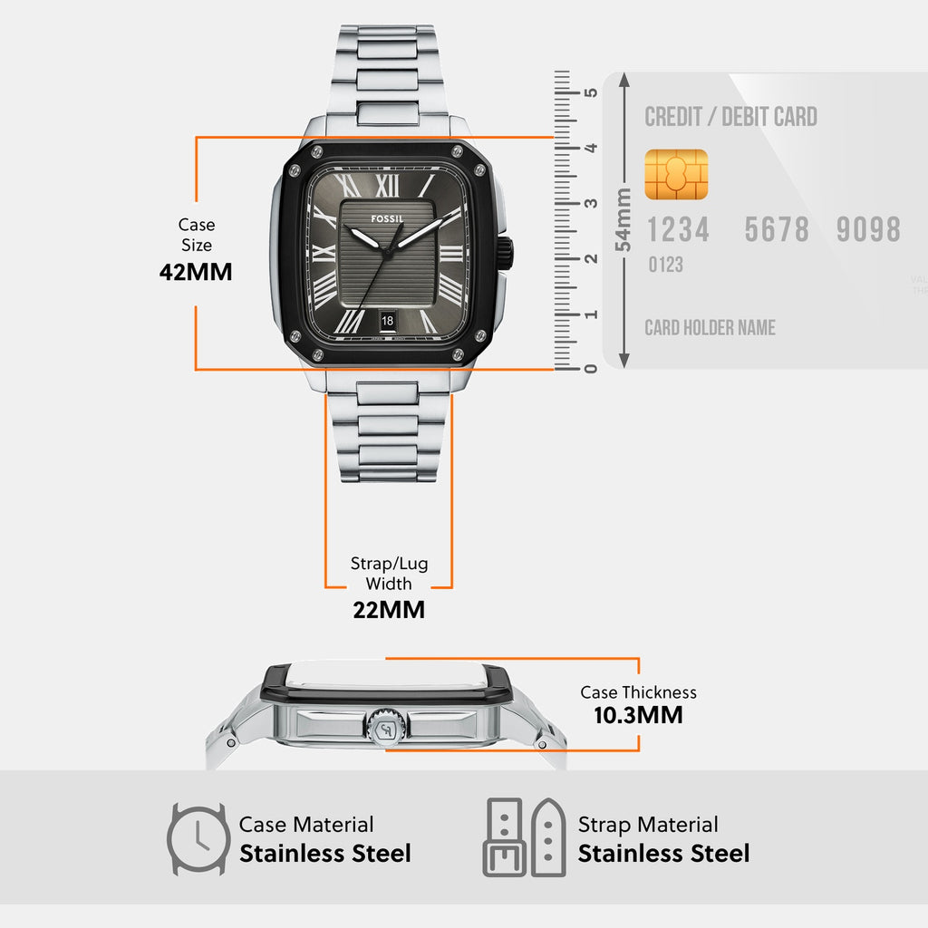 Men Quartz Grey Dial Analog Stainless Steel Watch FS6122