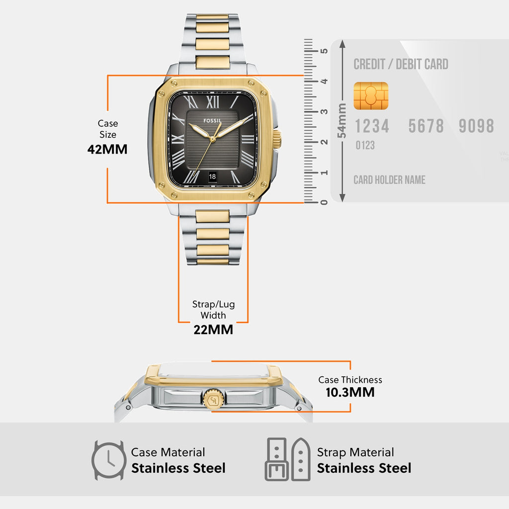 Men Quartz Black Dial Analog Stainless Steel Watch FS6123