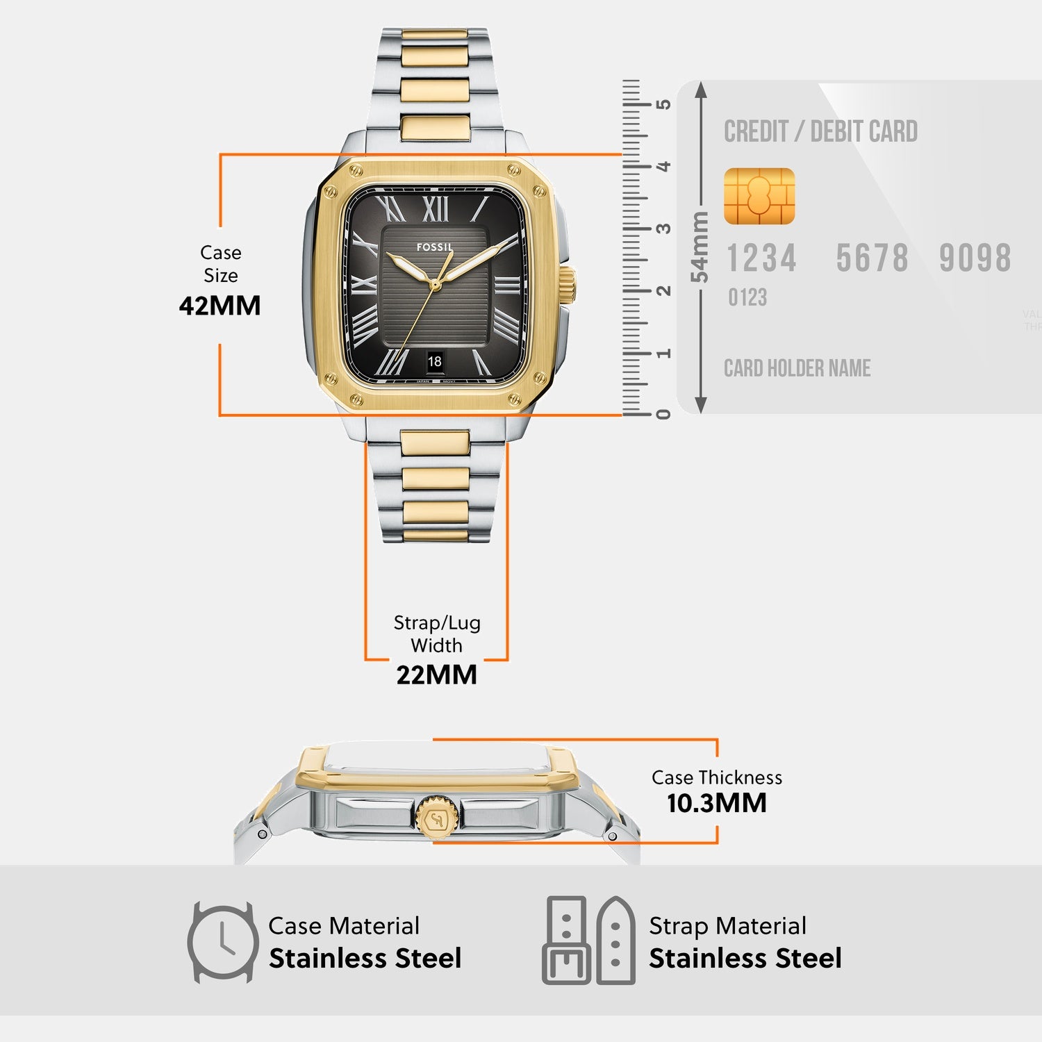 Men Quartz Black Dial Analog Stainless Steel Watch FS6123