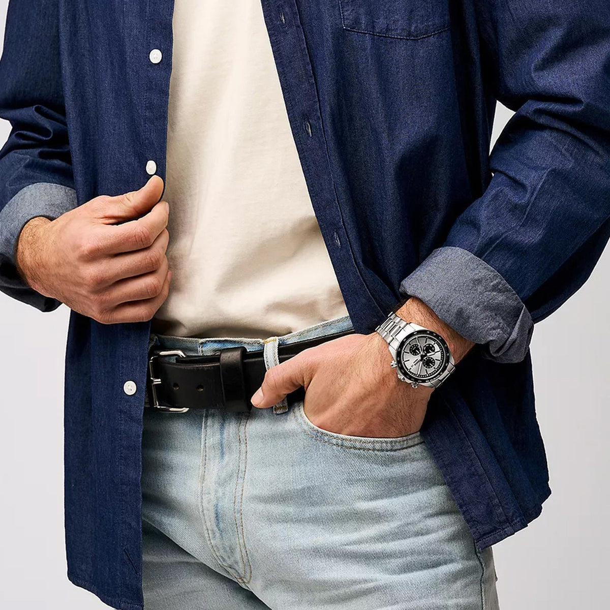 Autocross Men Quartz Silver Dial Analog Stainless Steel Watch FS6124