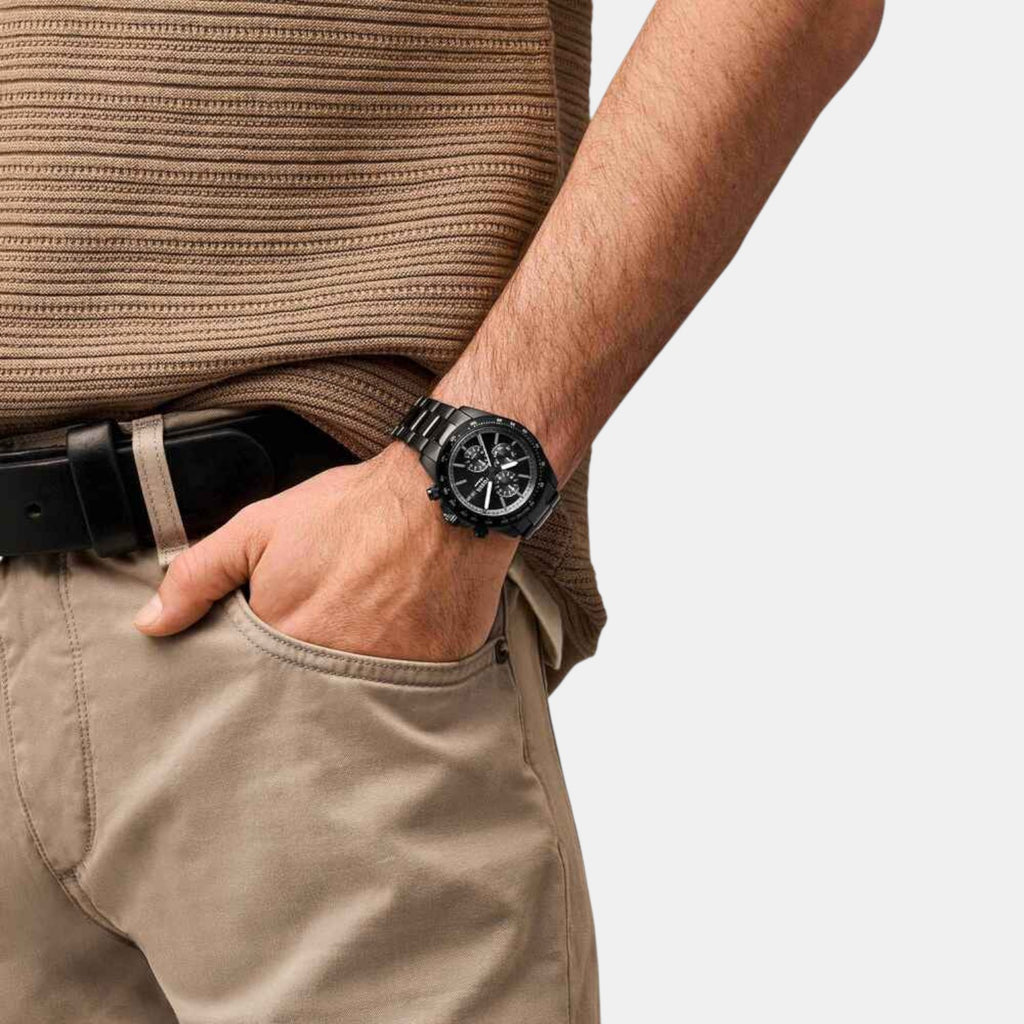 Autocross Men Quartz Black Dial Chronograph Stainless Steel Watch FS6125