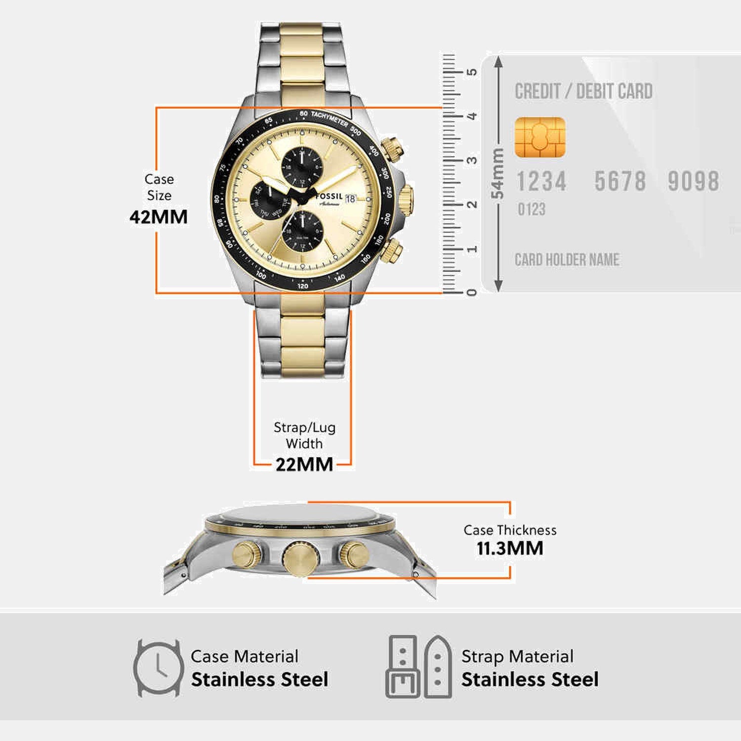 Autocross Men Quartz Gold Dial Chronograph Stainless Steel Watch FS6126