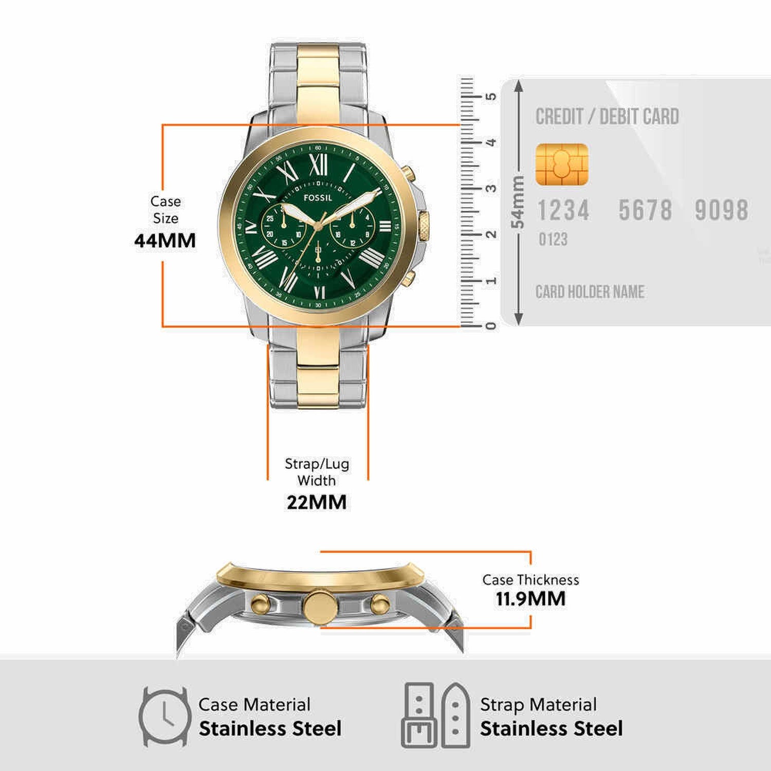 Grant Men Quartz Green Dial Chronograph Stainless Steel Watch FS6131