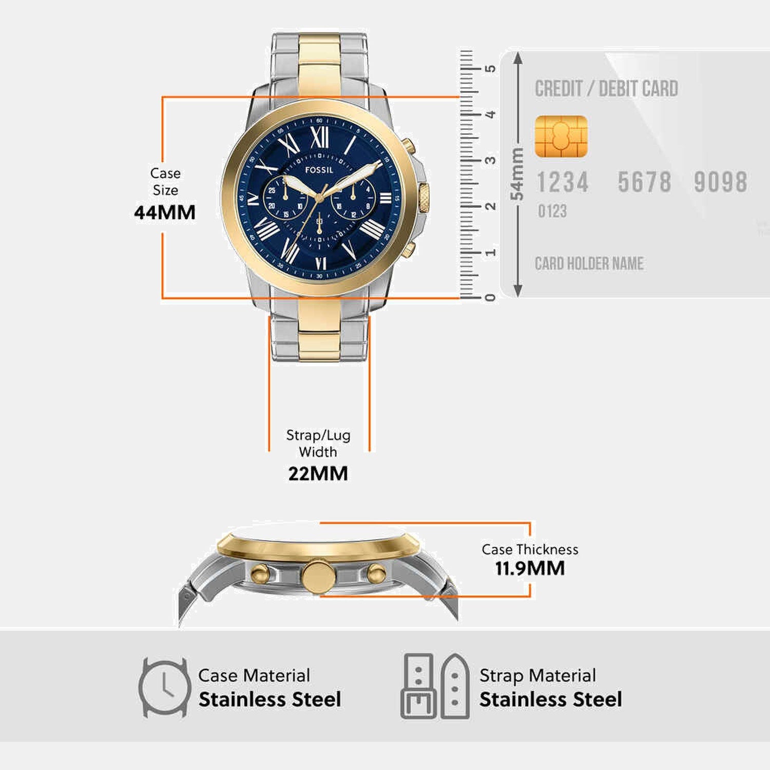 Grant Men Quartz Blue Dial Chronograph Stainless Steel Watch FS6132