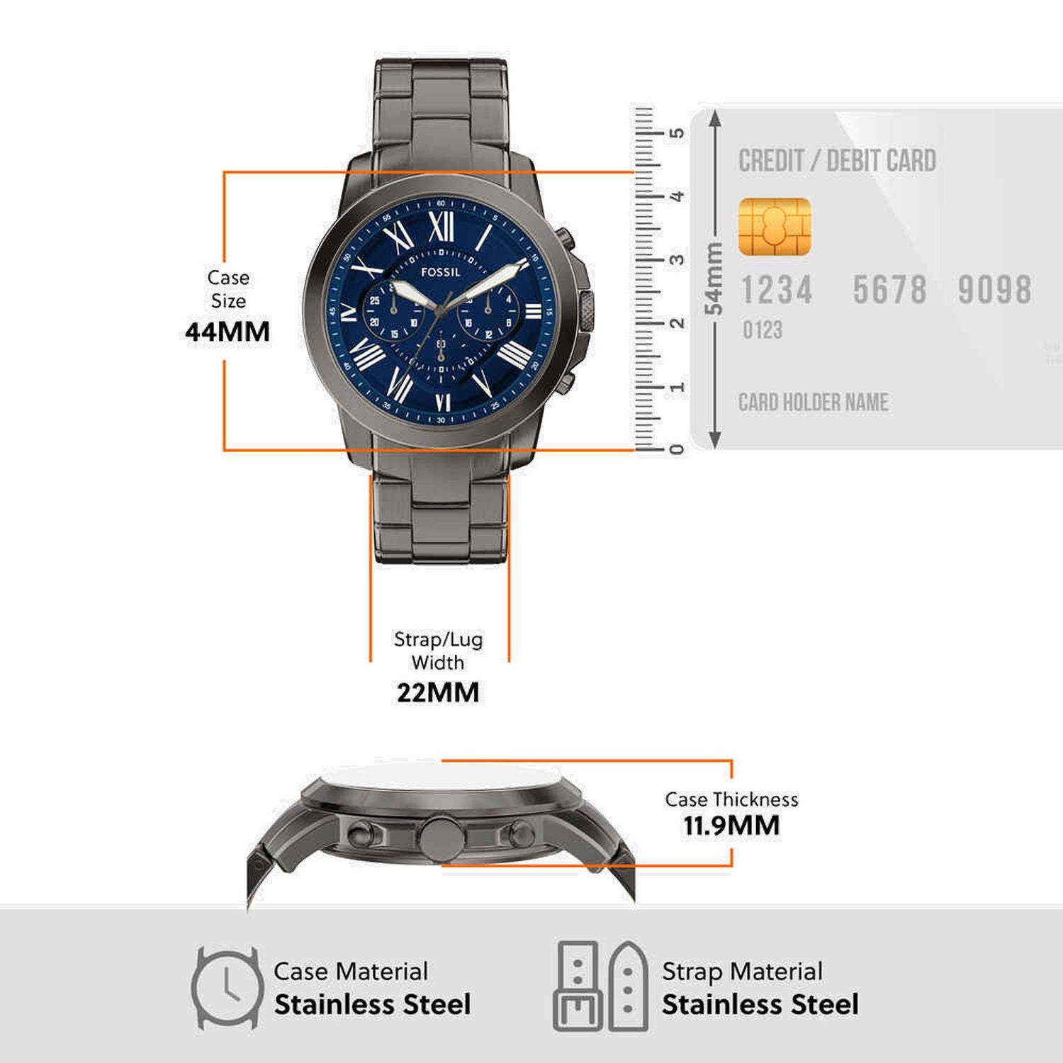 Grant Men Quartz Blue Dial Chronograph Stainless Steel Watch FS6133