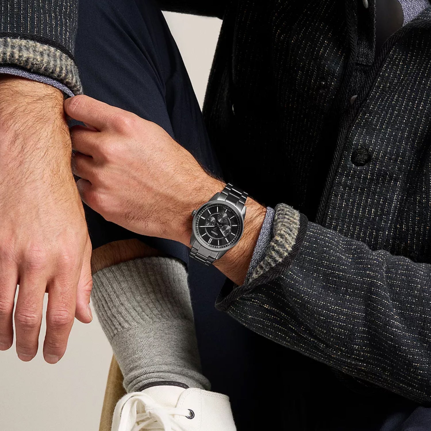 Pearson Men Quartz Black Dial Multi-Function Stainless Steel Watch FS6136