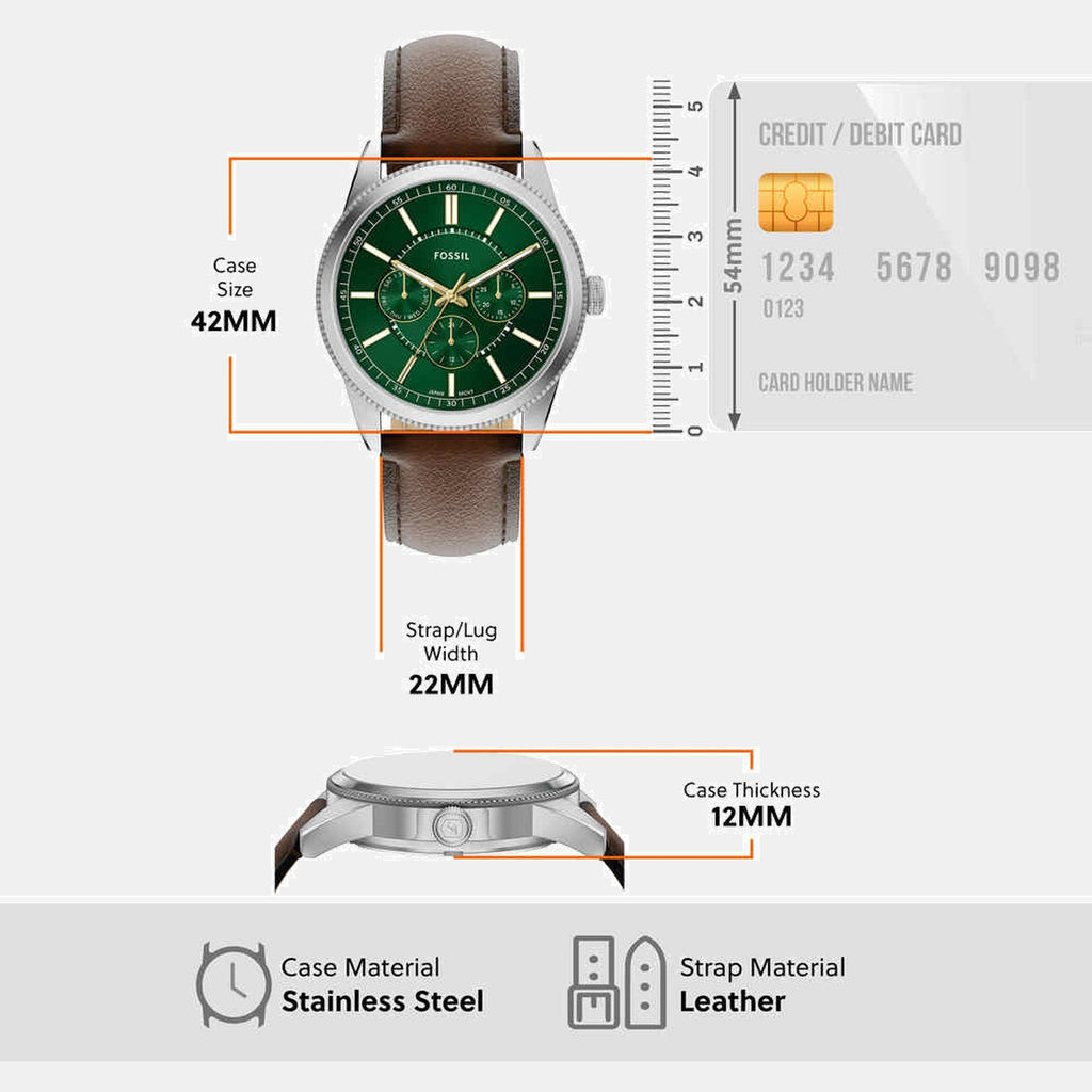 Pearson Men Quartz Green Dial Multi-Function Leather Watch FS6137