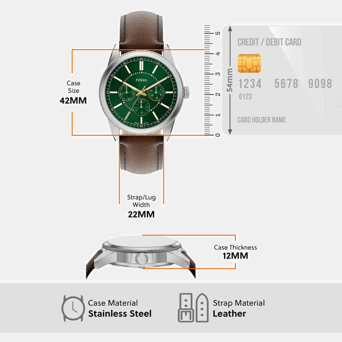 Pearson Men Quartz Green Dial Multi-Function Leather Watch FS6137