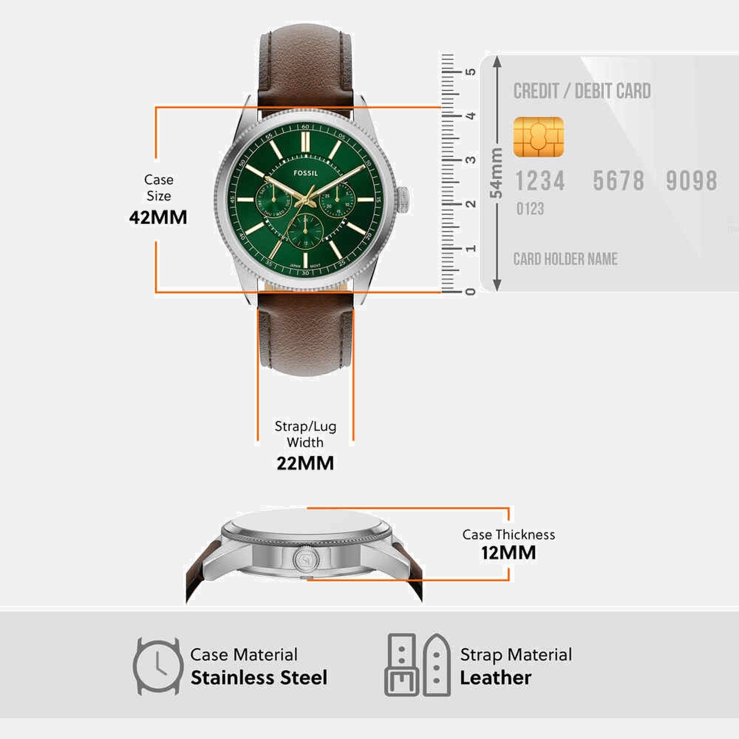 Pearson Men Quartz Green Dial Multi-Function Leather Watch FS6137