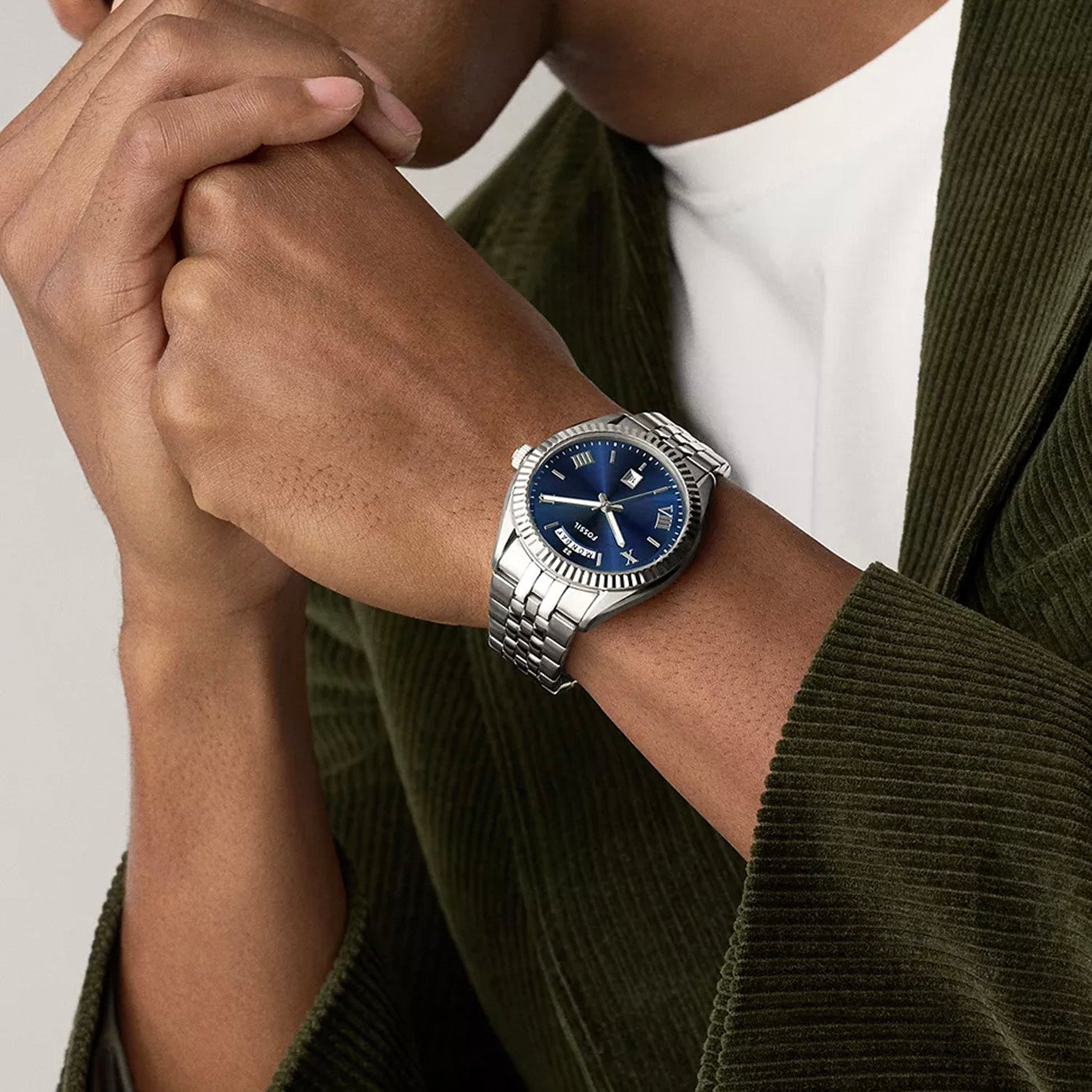 Campbell Men Quartz Blue Dial Analog Stainless Steel Watch FS6140