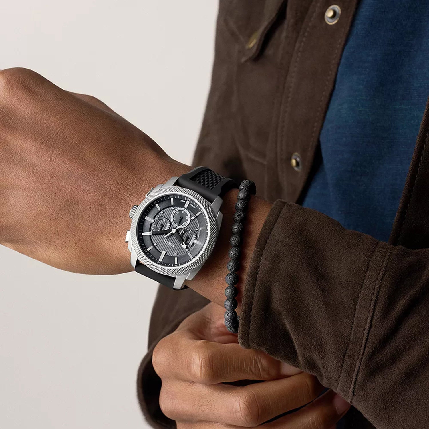 Machine Men Quartz Grey Dial Chronograph Silicone Watch FS6145SET