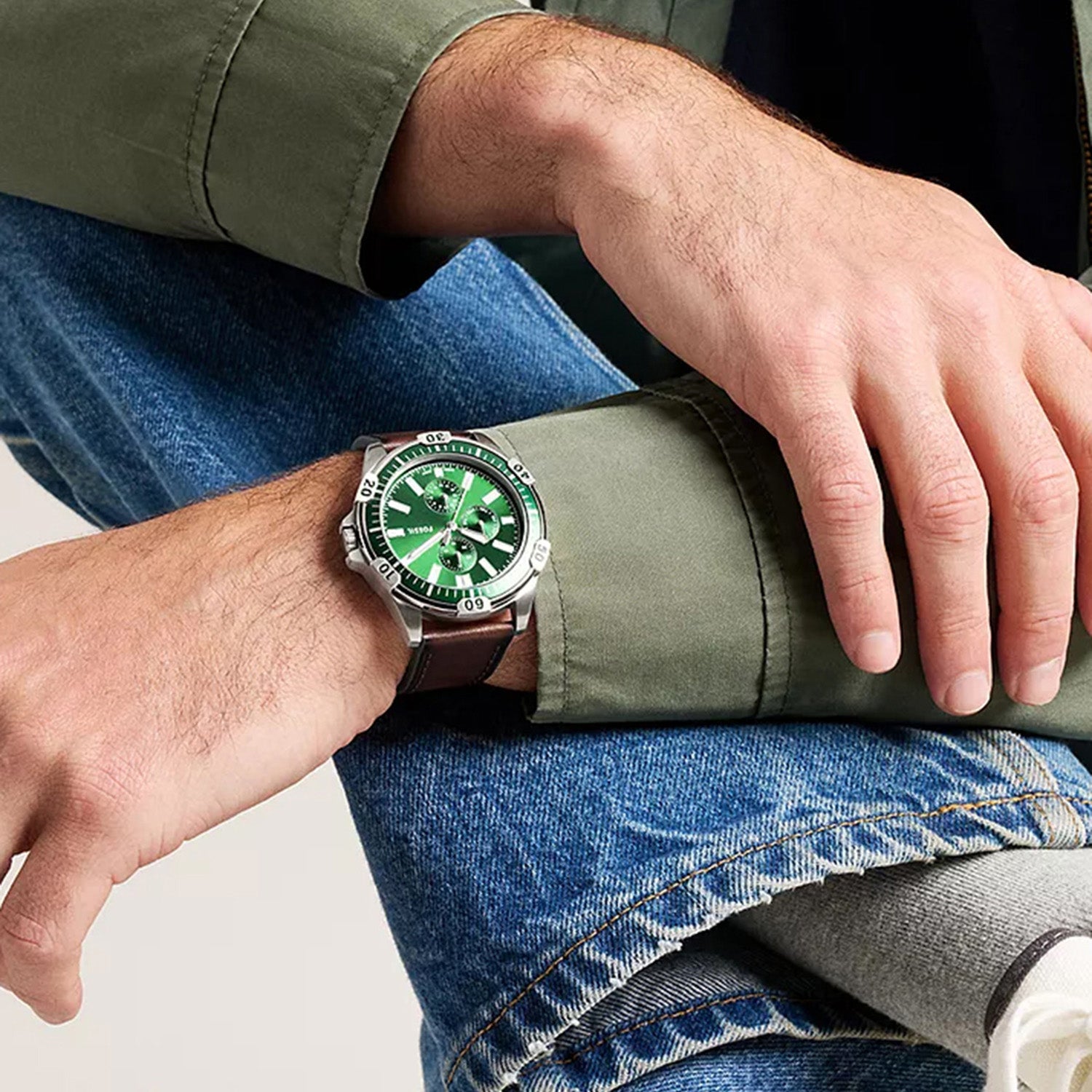 Garrett Men Quartz Green Dial Analog Leather Watch FS6147