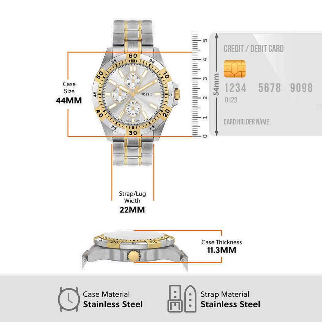 Garrett Men Quartz Silver Dial Multi-Function Stainless Steel Watch FS6148