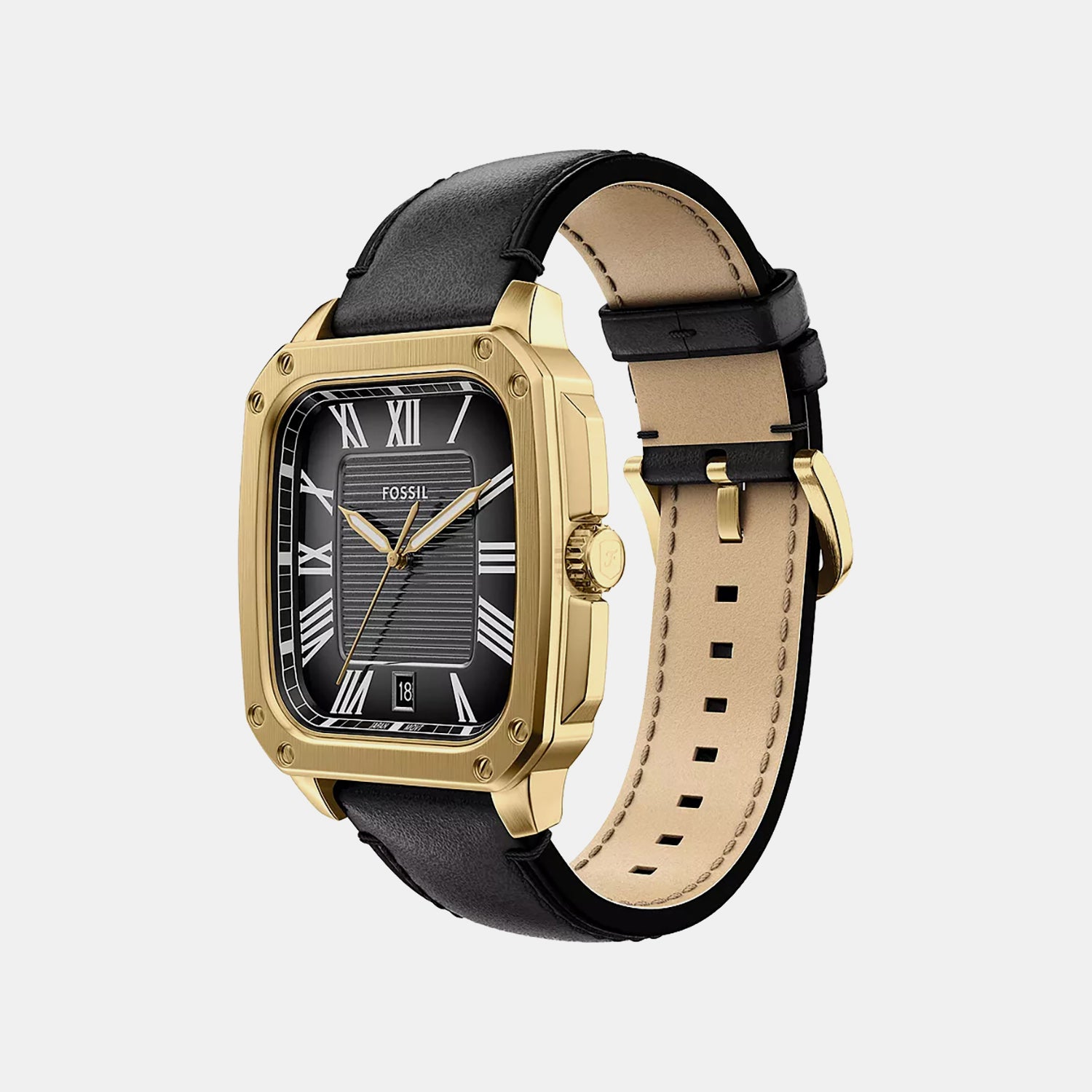 Crosby Men Quartz Black Dial Analog Leather Watch FS6151