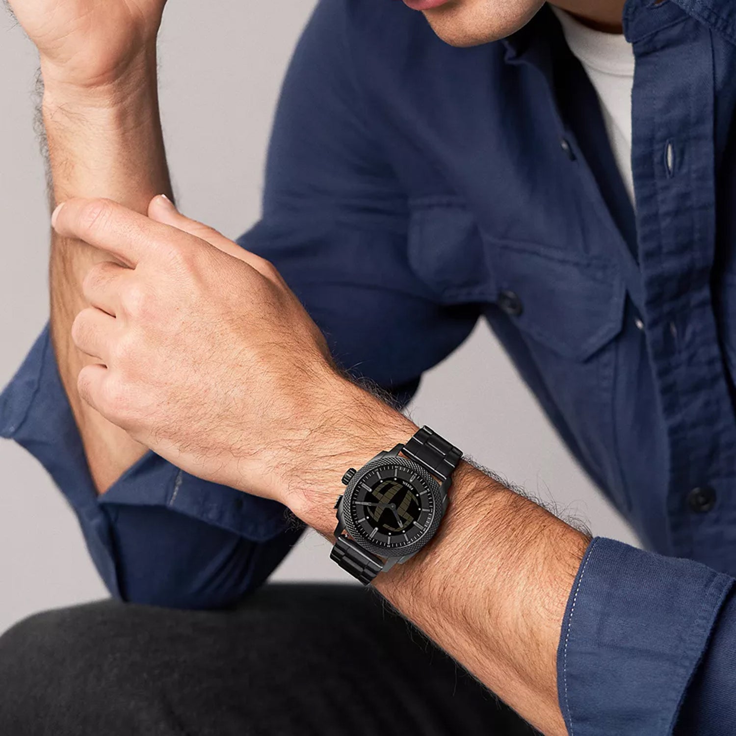 Machine Big Tic Men Quartz Black Dial Analog-Digital Stainless Steel Watch FS6156