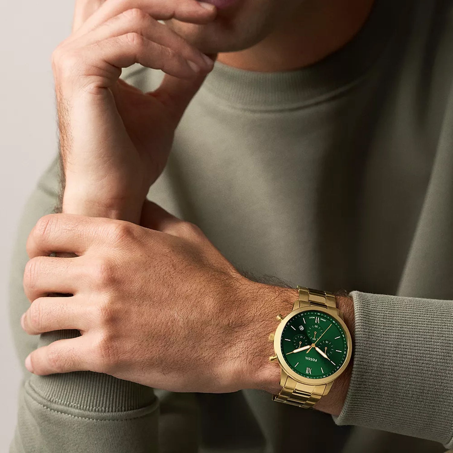 Neutra Men Quartz Green Dial Chronograph Stainless Steel Watch FS6164