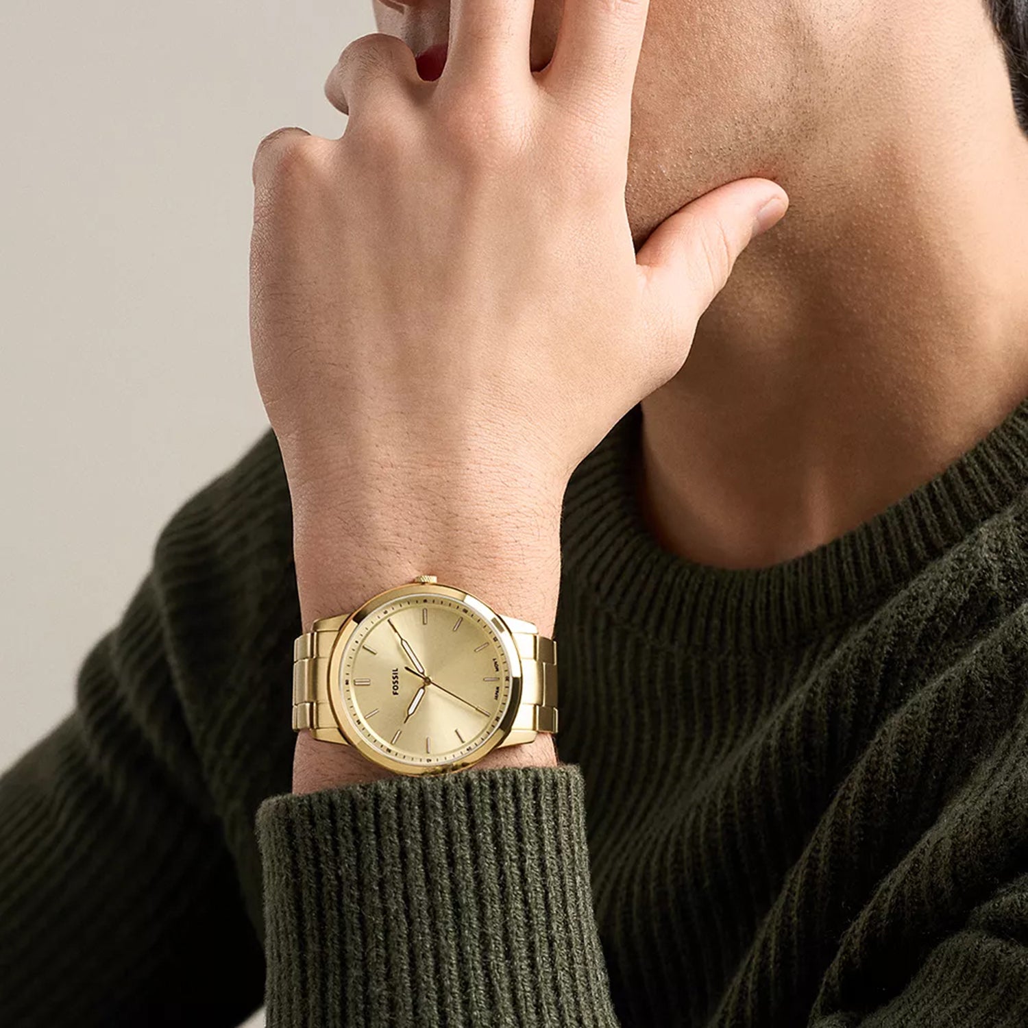 Minimalist Men Quartz Gold Dial Analog Stainless Steel Watch FS6181