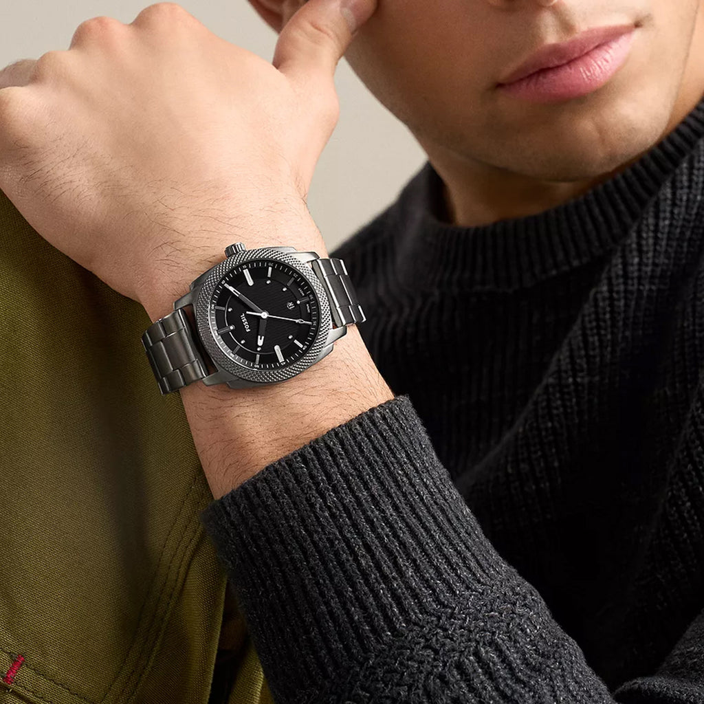 Machine Men Quartz Black Dial Analog Stainless Steel Watch FS6185