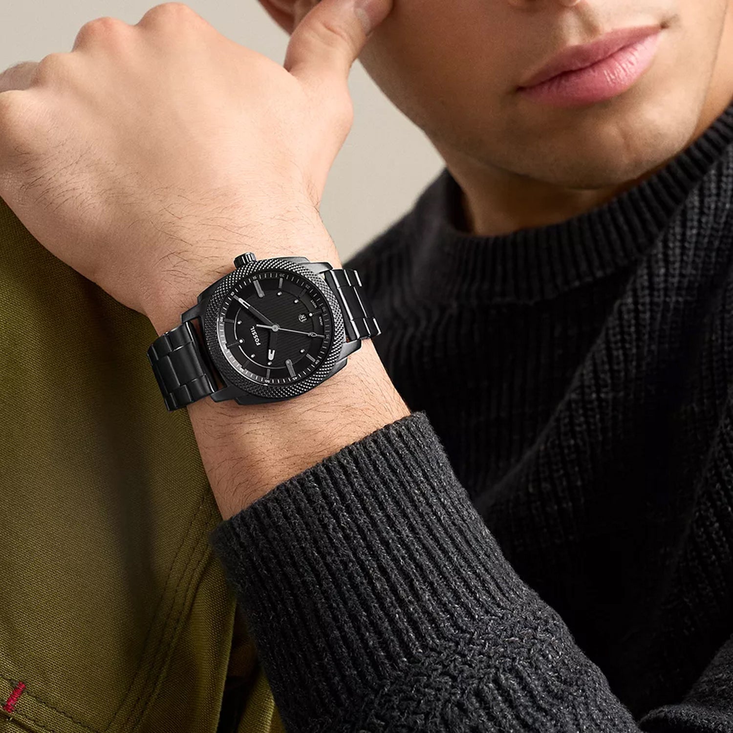Machine Men Quartz Black Dial Analog Stainless Steel Watch FS6186