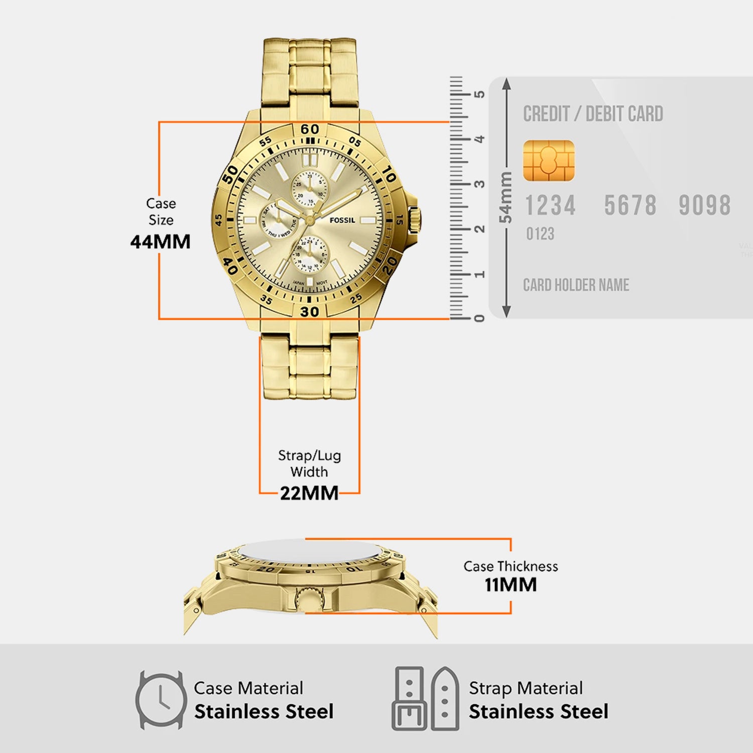 Garrett Men Quartz Champange Dial Multi-Function Stainless Steel Watch FS6194