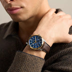 Pearson Men Quartz Blue Dial Multi-Function Leather Watch FS6195