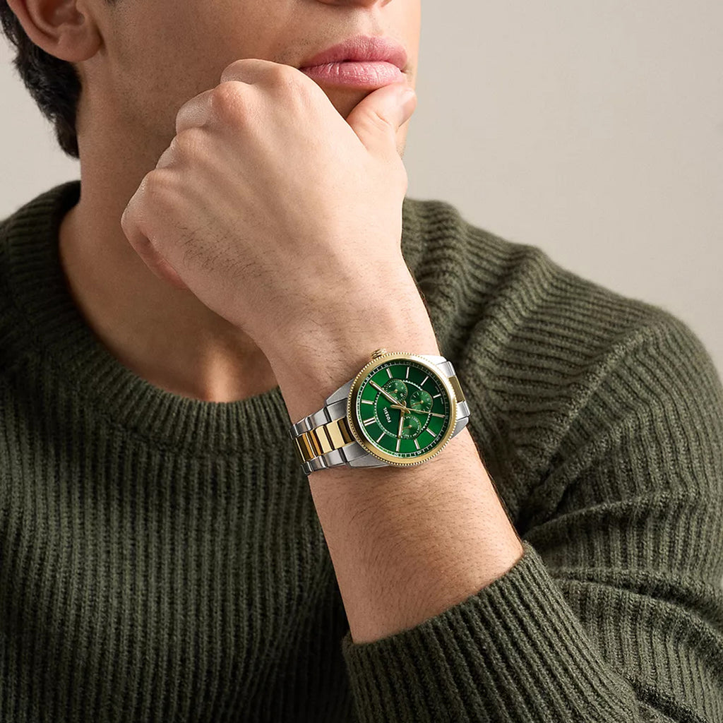 Pearson Men Quartz Green Dial Multi-Function Stainless Steel Watch FS6197