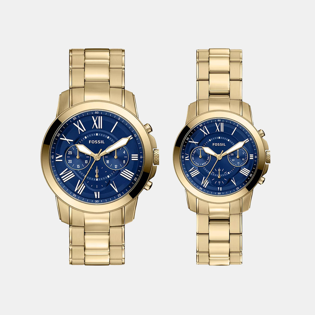 Grant Couple Quartz Blue Dial Chronograph Stainless Steel Watch FS6200SET