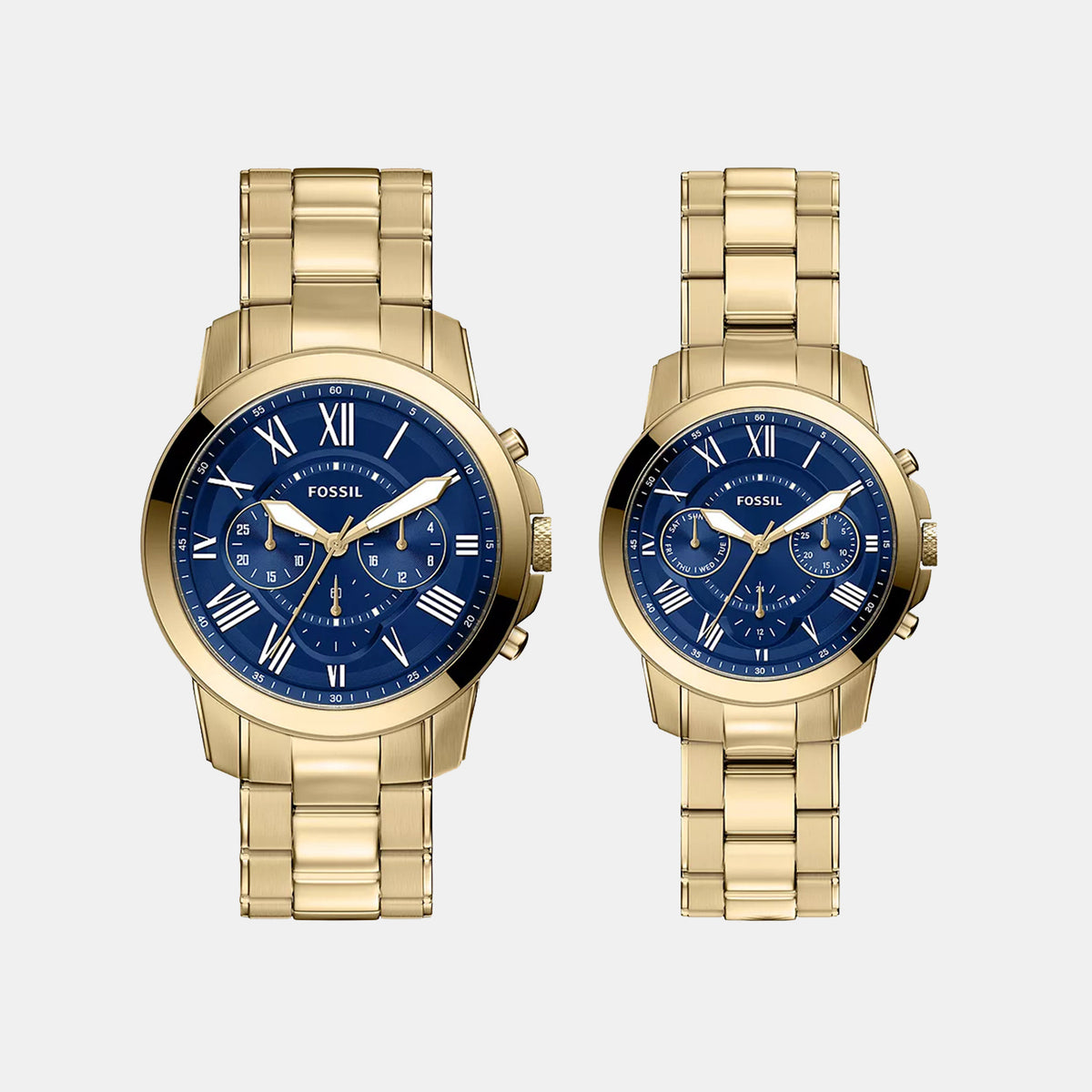 Grant Couple Quartz Blue Dial Chronograph Stainless Steel Watch FS6200SET