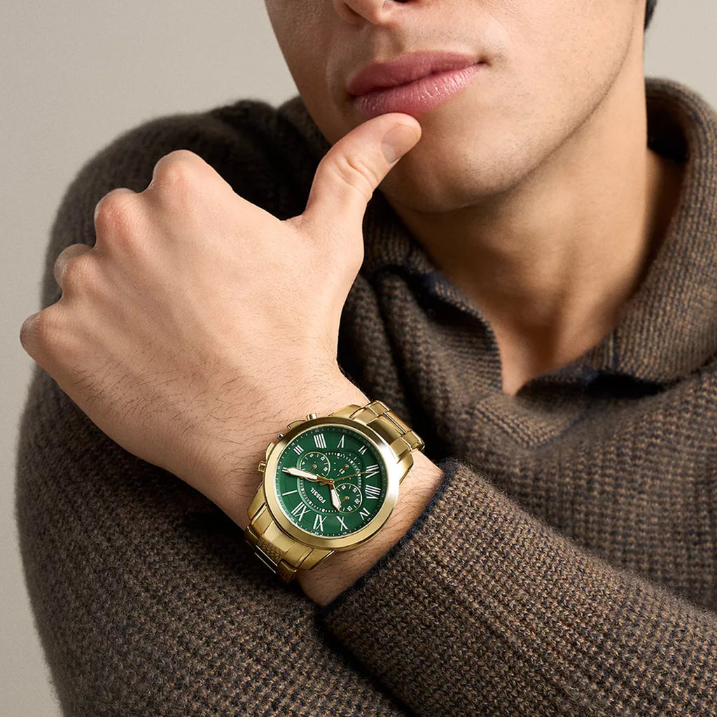 Grant Couple Quartz Green Dial Chronograph Stainless Steel Watch FS6201SET