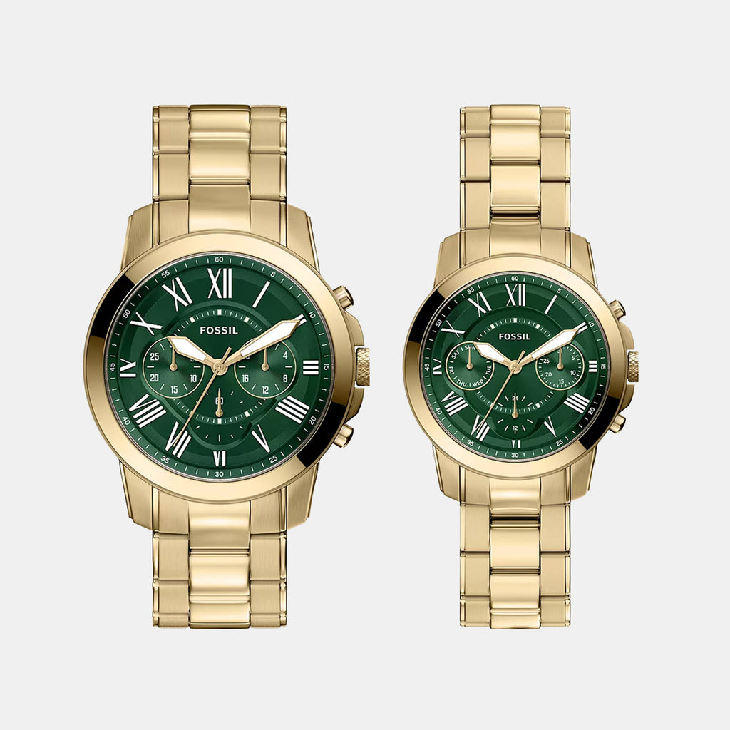 Grant Couple Quartz Green Dial Chronograph Stainless Steel Watch FS6201SET